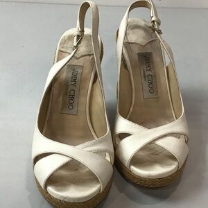 Women’s Jimmy Choo Cream Leather Peep Toe Sling Back Wedge Size 36